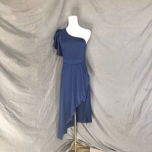 Chic One-Shoulder Navy Dress